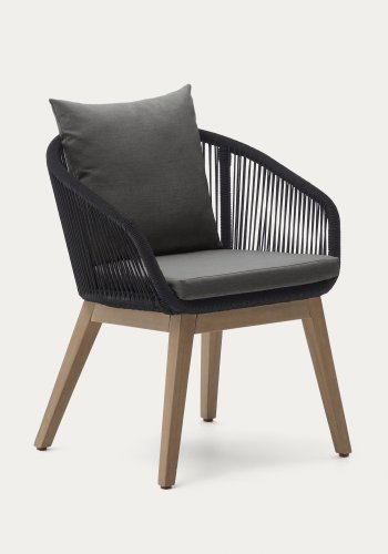 KAVE HOME Portalo hagestol, med armlener - svart tau og akasietre