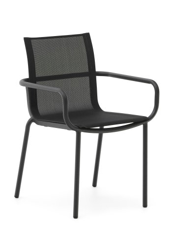 KAVE HOME Galdana hagestol, med armlener, stabelbar - mrkegr aluminium