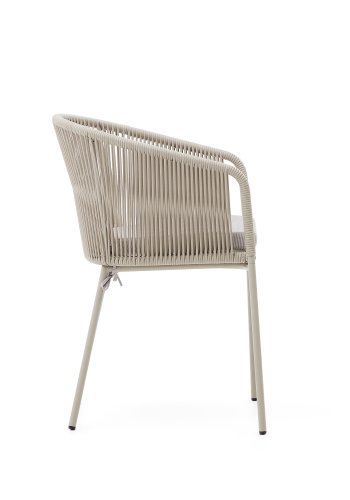 KAVE HOME Yanet hagestol, med armlener - ecru syntetisk tau og galvanisert stl
