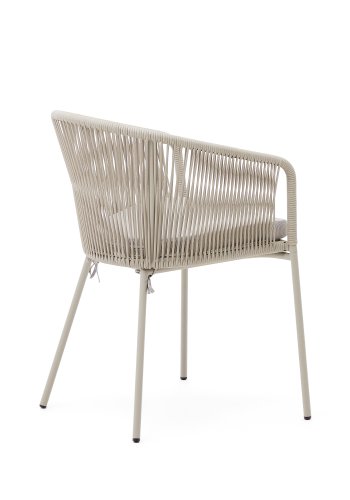 KAVE HOME Yanet hagestol, med armlener - ecru syntetisk tau og galvanisert stl