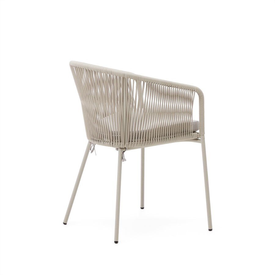 KAVE HOME Yanet hagestol, med armlener - ecru syntetisk tau og galvanisert stl