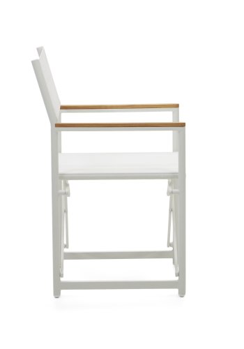 KAVE HOME Llado havestol, foldbar - natur teak og hvid stof/aluminium