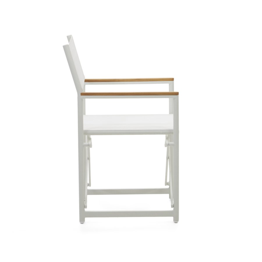 KAVE HOME Llado havestol, foldbar - natur teak og hvid stof/aluminium