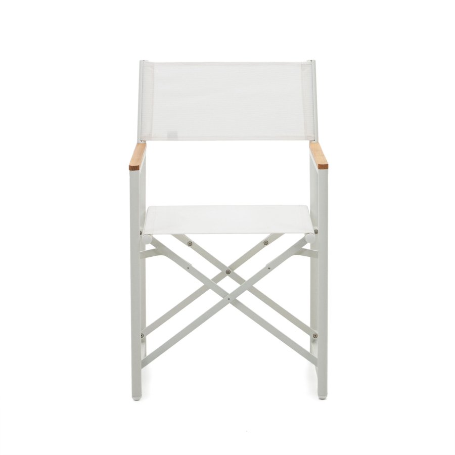 KAVE HOME Llado havestol, foldbar - natur teak og hvid stof/aluminium