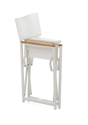 KAVE HOME Llado havestol, foldbar - natur teak og hvid stof/aluminium