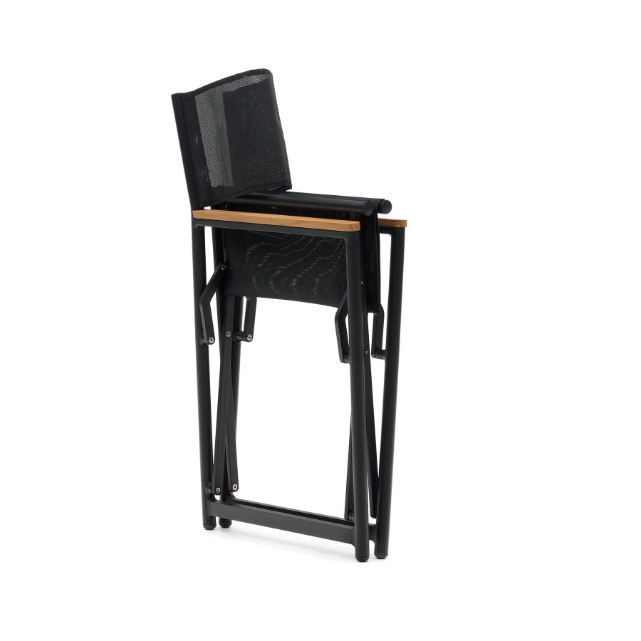 KAVE HOME Llado hagestol, sammenleggbar - naturlig teak og sort stoff/aluminium