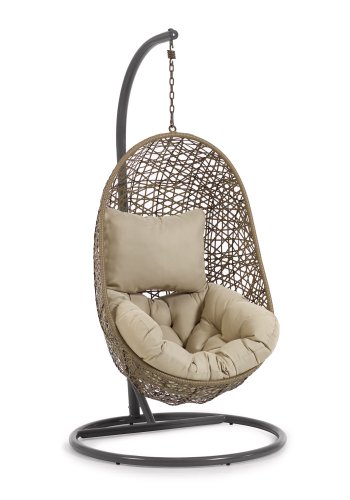 KAVE HOME Florina hengestol, med puter og mrkegr fot - naturlig polyrattan/rotting