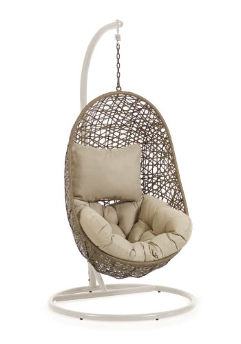 KAVE HOME Florina hengestol, med puter og lys gr fot - naturlig polyrattan/rotting