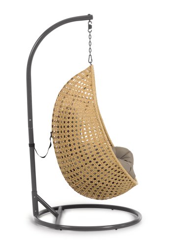 KAVE HOME Cira hengestol, med puter og mrkegr ramme - naturlig polyrattan/rotting