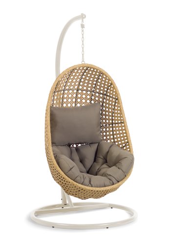 KAVE HOME Cira hengestol, med puter og lys gr ramme - naturlig polyrattan/rotting