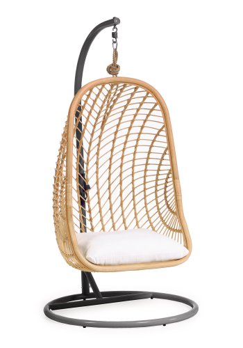 KAVE HOME Ekaterina hengestol, med puter og mrkegr fot - naturlig polyrattan/rotting