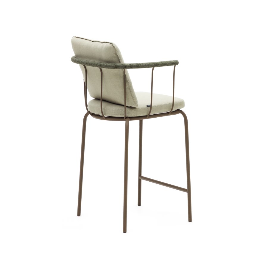 KAVE HOME Salguer udendrs barstol, m. beige hynder - grn reb og brun stl