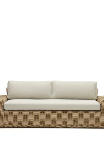 KAVE HOME Portlligat 3-seters hagesofa, med puter - naturlig syntetisk flettet
