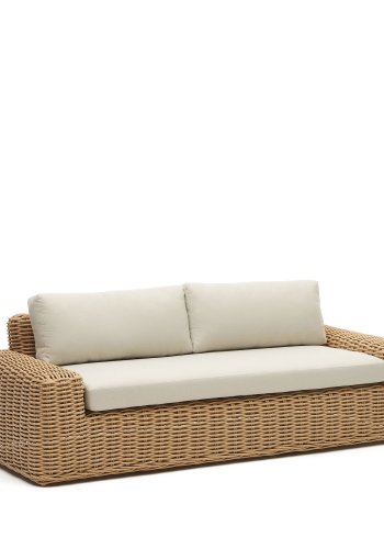 KAVE HOME Portlligat 3-seters hagesofa, med puter - naturlig syntetisk flettet