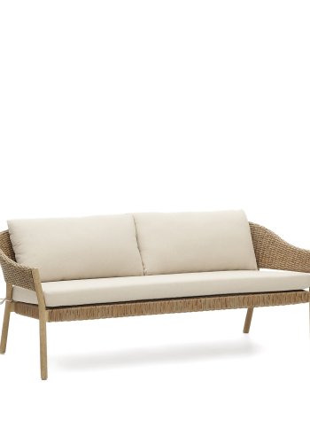 KAVE HOME Pola utendrs 2-personers sofa og 2 lenestoler - naturlig syntetisk flettet/eukalyptustre (sett med 3)