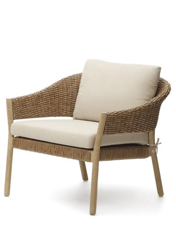 KAVE HOME Pola utendrs 2-personers sofa og 2 lenestoler - naturlig syntetisk flettet/eukalyptustre (sett med 3)