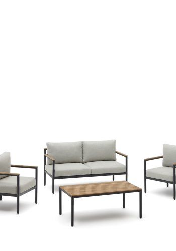 KAVE HOME Aiguafreda salongsett, m. 2-manns sofa, 2 stoler, 1 salongbord - gr aluminium og akasietre