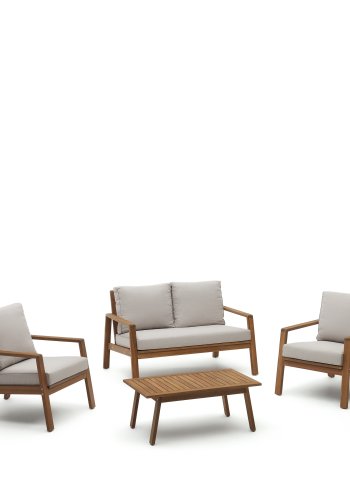 KAVE HOME Frares hagesett, m. 2-manns sofa, 2 lenestoler, 1 salongbord - akasietre (sett med 4)