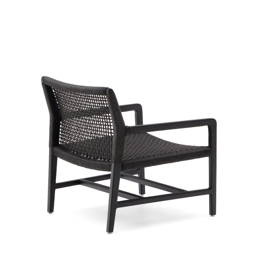 KAVE HOME Sabolla utendrs lenestol, med armlener - sort syntetisk flettet og svart teak