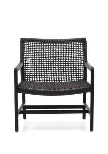 KAVE HOME Sabolla utendrs lenestol, med armlener - sort syntetisk flettet og svart teak