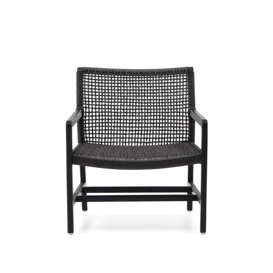 KAVE HOME Sabolla utendrs lenestol, med armlener - sort syntetisk flettet og svart teak