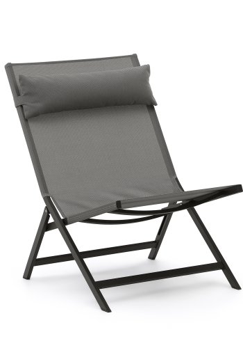 KAVE HOME Canutells utendrs lenestol, sammenleggbar - mrkegr tekstil og mrkegr aluminium