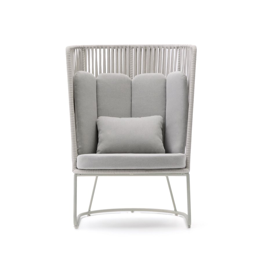 KAVE HOME Saconca utendrs lenestol med hy ryggsttte laget av tau og grtt galvanisert stl