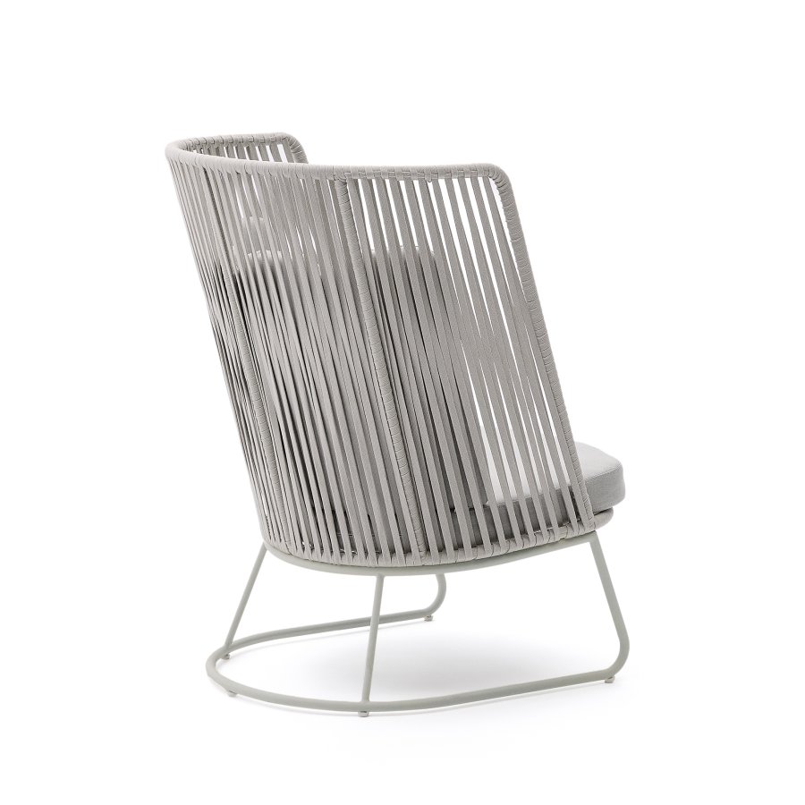 KAVE HOME Saconca utendrs lenestol med hy ryggsttte laget av tau og grtt galvanisert stl