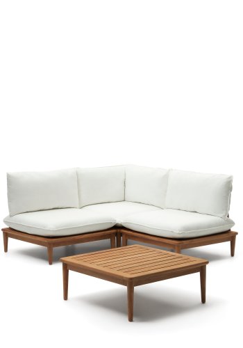 KAVE HOME Portitxol 1 hjrnelenestol, 2 modulre lenestoler og salongbord - naturlig teak (sett med 4)