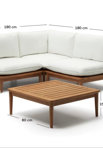 KAVE HOME Portitxol 1 hj�rnelenestol, 2 modul�re lenestoler og salongbord - naturlig teak (sett med 4)