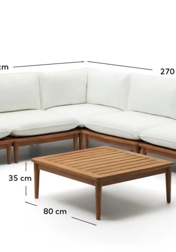 KAVE HOME Portitxol 1 hj�rne lenestol, 4 modul�re lenestoler og salongbord - naturlig teak (sett med 6)