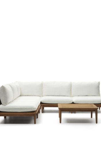 KAVE HOME Portitxol 1 hjrne lenestol, 4 modulre lenestoler og salongbord - naturlig teak (sett med 6)