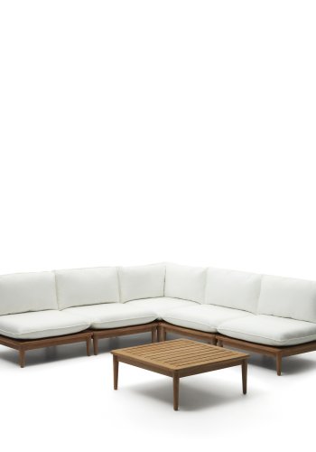 KAVE HOME Portitxol 1 hjrne lenestol, 4 modulre lenestoler og salongbord - naturlig teak (sett med 6)