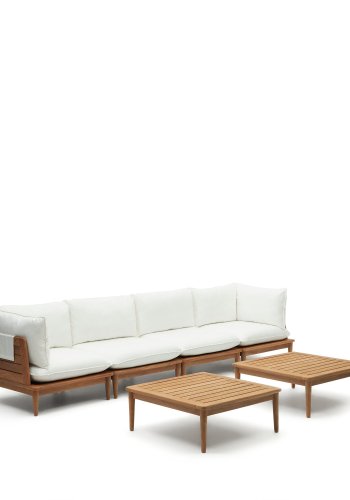 KAVE HOME Portitxol 2 hjrnelenestoler, 2 lenestoler og 2 salongbord - naturlig teak (sett med 6)