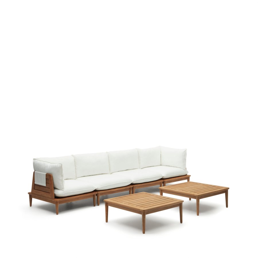 KAVE HOME Portitxol 2 hjrnelenestoler, 2 lenestoler og 2 salongbord - naturlig teak (sett med 6)