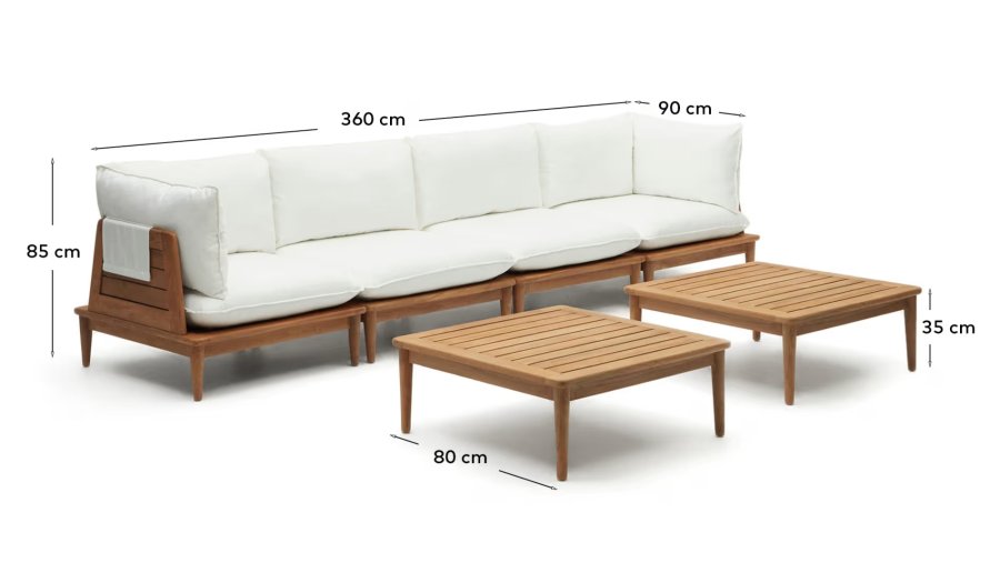 KAVE HOME Portitxol 2 hj�rnelenestoler, 2 lenestoler og 2 salongbord - naturlig teak (sett med 6)