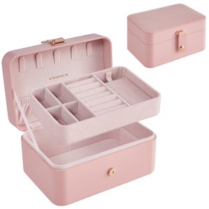 SONGMICS smykkeskrin, reisesmykkeetui, 2-lags smykkeholderorganisator, b�rbar og allsidig �redobboppbevaring, for st�rre tilbeh�r, gel&eacute;rosa UJBC166R01