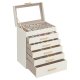 SONGMICS smykkeskrin med glasslokk, 6-lags smykkeoppbevaring, med 5 skuffer, moderne stil, 16,3 x 25,1 x 29 cm, skyhvit og gullfarge UJBC171W01