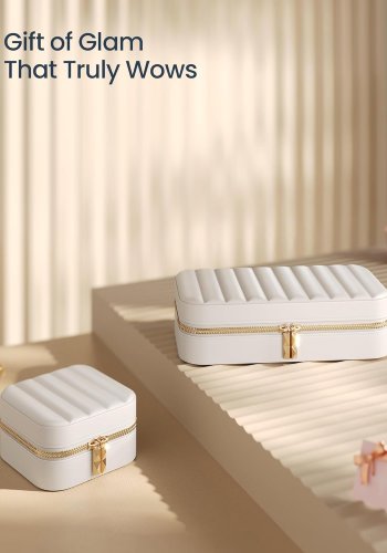 SONGMICS HOME ANAH Collection JBC179W01 Reise-smykkeetui, liten organizer med speil, 10,5 x 10,5 x 6,3 cm, sydd PU-overflate, b�rbar, glidel�ser, gaveide,