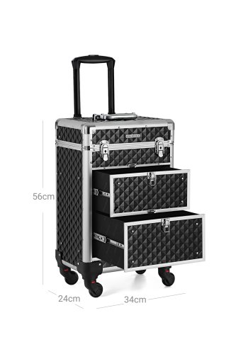 SONGMICS L�sbar Makeup-kasse, Rullende Kosmetik-sk�nhedsvogn, til Professionel Makeup Artist, Sk�nhedsstudio, Negletekniker, ABS, Aluminium, 34 x 27 x 57 cm, Sort JHZ08BK
