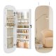 SONGMICS Spejl med Opbevaring, LED Spejl Smykkeskab V�g-/D�rmonteret, L�sbart Afrundet Bredt Spejlskab, med Indvendigt Spejl, 10 x 42 x 108 cm, Hvid Overflade med Gr� Foring JJC026W01