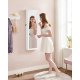SONGMICS Smykkeskab, Afl�selig V�gmonteret Opbevaringsenhed til Halsk�der og �reringe, med Spejl og Diverse Rum, Hvid med Tr�struktur og Beige JJC093W01