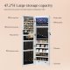 SONGMICS smykkeskap med 6 LED-speil, 114 cm h�yt, l�sbart smykkeskap med speil, veggmontert eller d�rmontert, 2 skuffer, 9,2 x 33 x 114 cm, hvit JJC93W