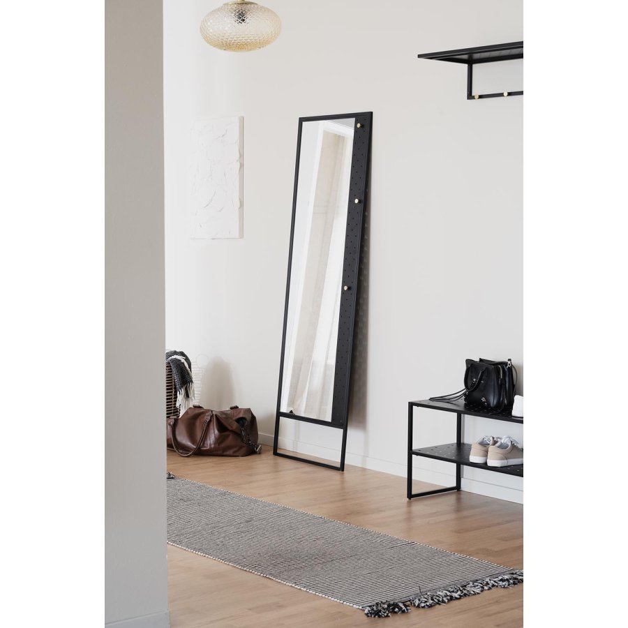 ROWICO Malone Golvspegel, med Guldknoppar - Spegelglas och Svart Metall (53 x 170 cm)