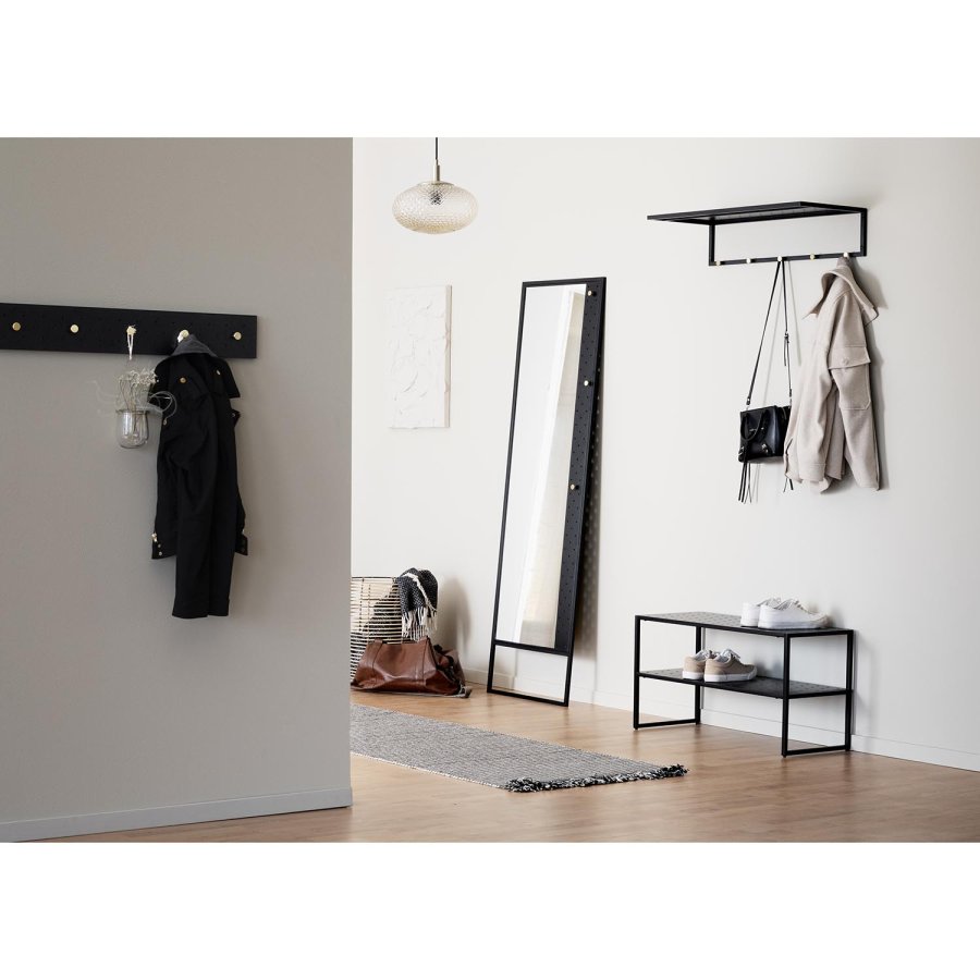 ROWICO Malone Golvspegel, med Guldknoppar - Spegelglas och Svart Metall (53 x 170 cm)