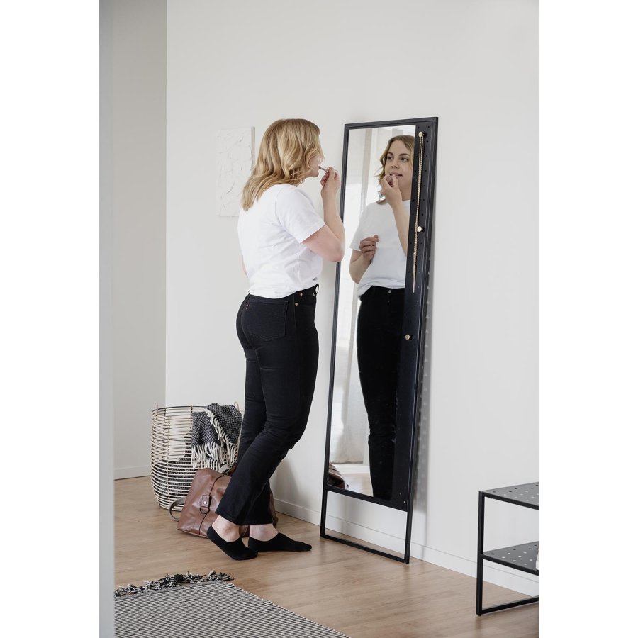 ROWICO Malone Golvspegel, med Guldknoppar - Spegelglas och Svart Metall (53 x 170 cm)
