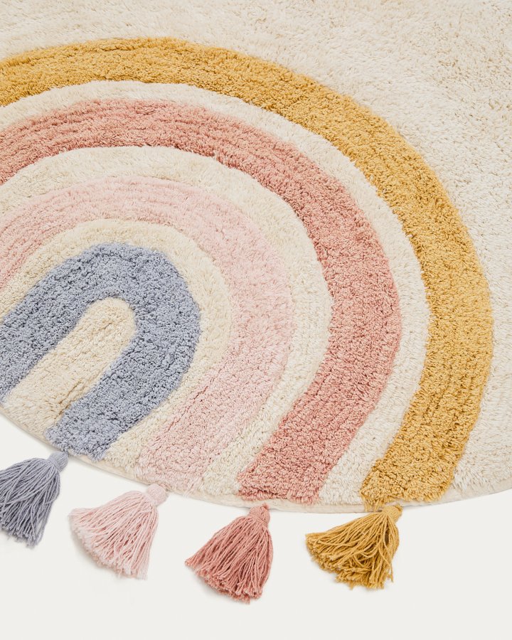 KAVE HOME Tadea gulvt�ppe til b�rn, rund - multifarvet regnbue bomuld (�100)