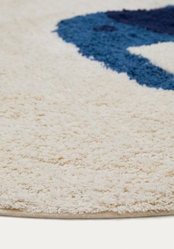 KAVE HOME Tandani gulvt�ppe til b�rn, rund - beige bomuld med bl� elefant (�100)