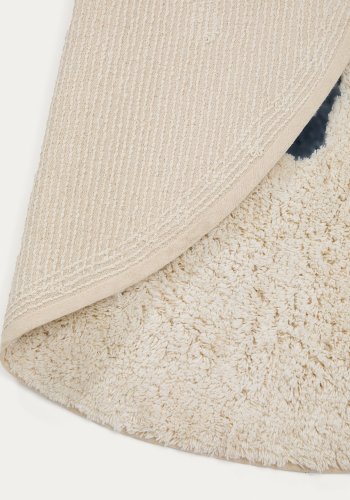 KAVE HOME Tandani gulvt�ppe til b�rn, rund - beige bomuld med bl� elefant (�100)