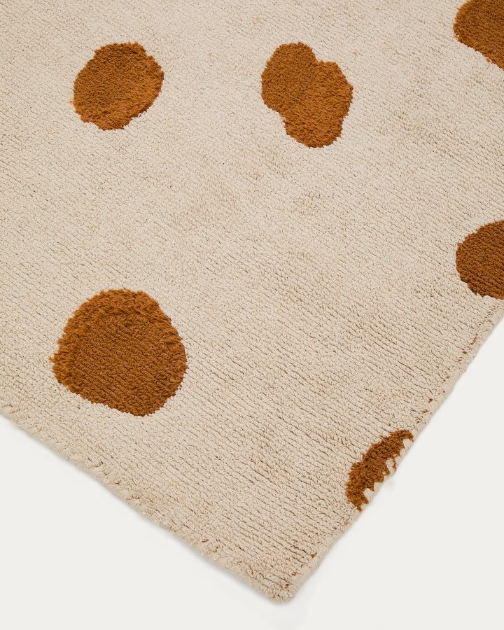 KAVE HOME Tandani gulvt�ppe til b�rn, rektangul�r - beige bomuld orange gepardm�nster (90x150)
